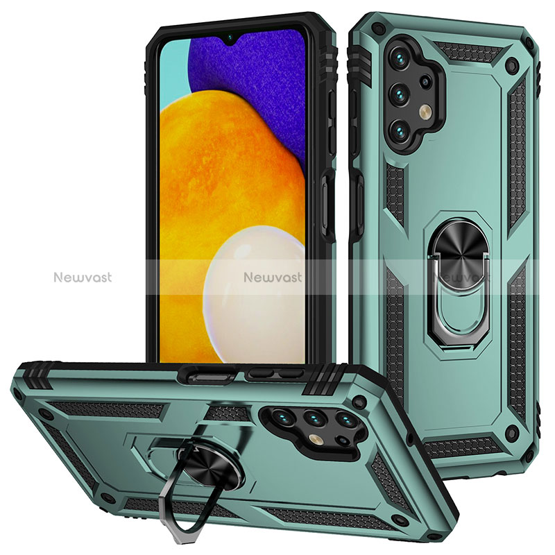 Silicone Matte Finish and Plastic Back Cover Case with Magnetic Finger Ring Stand MQ3 for Samsung Galaxy A13 4G Green
