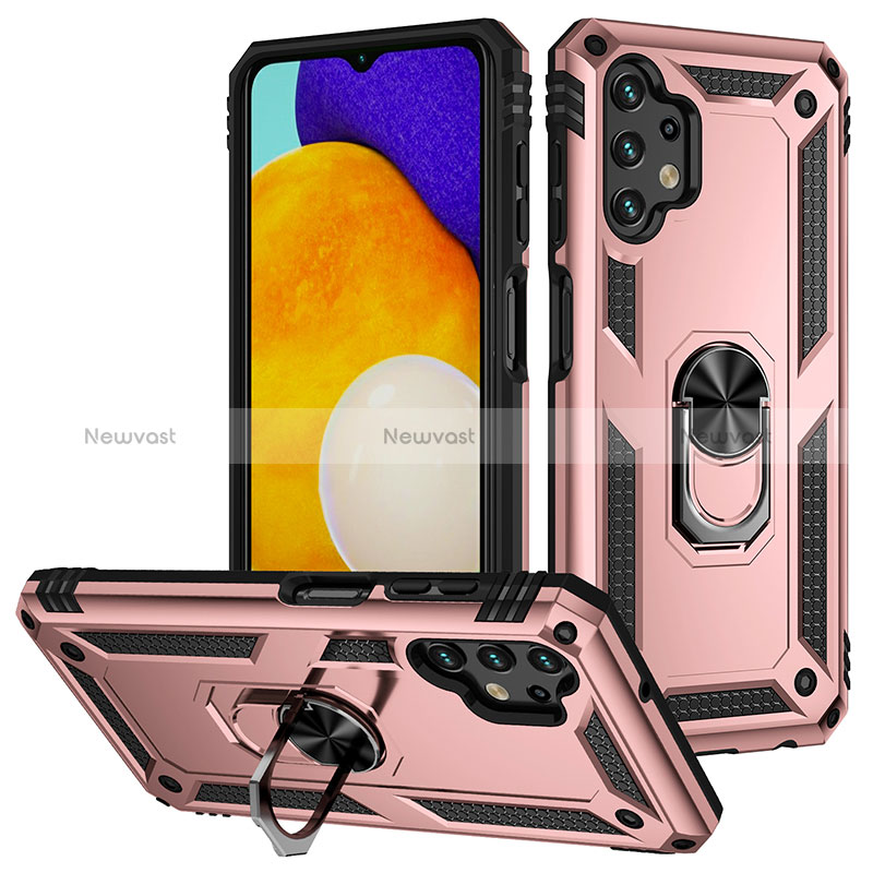 Silicone Matte Finish and Plastic Back Cover Case with Magnetic Finger Ring Stand MQ3 for Samsung Galaxy A13 4G Rose Gold