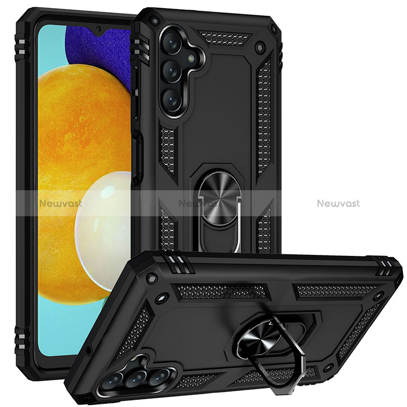 Silicone Matte Finish and Plastic Back Cover Case with Magnetic Finger Ring Stand MQ3 for Samsung Galaxy A13 5G Black