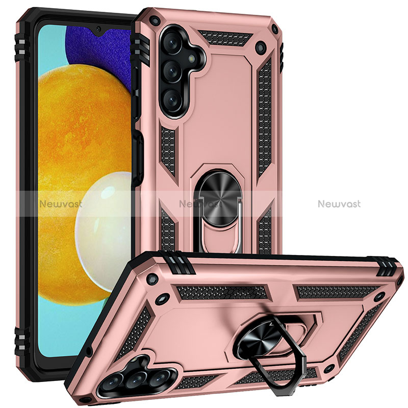 Silicone Matte Finish and Plastic Back Cover Case with Magnetic Finger Ring Stand MQ3 for Samsung Galaxy A13 5G Rose Gold