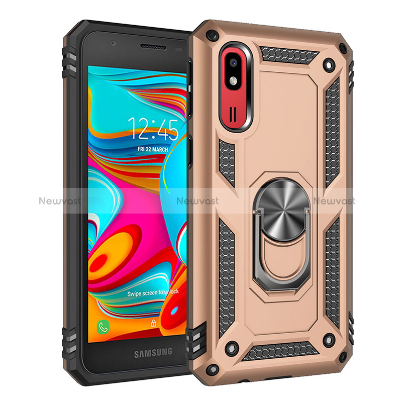 Silicone Matte Finish and Plastic Back Cover Case with Magnetic Finger Ring Stand MQ3 for Samsung Galaxy A2 Core A260F A260G