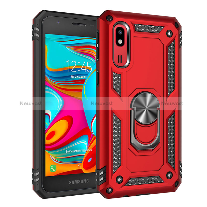 Silicone Matte Finish and Plastic Back Cover Case with Magnetic Finger Ring Stand MQ3 for Samsung Galaxy A2 Core A260F A260G