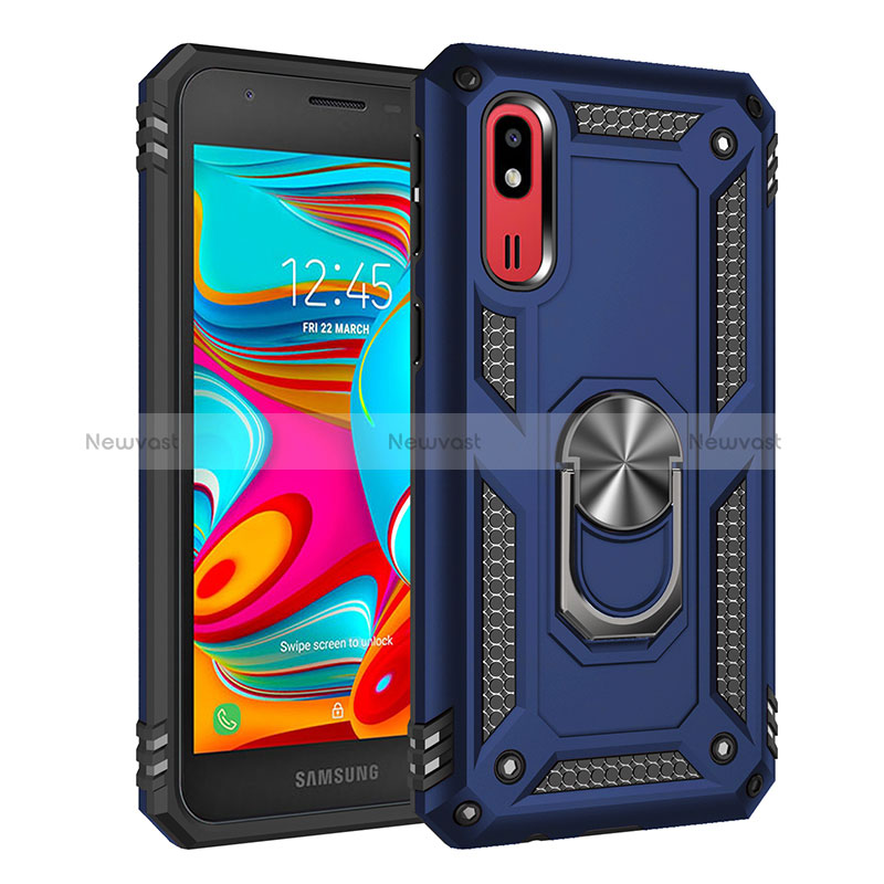 Silicone Matte Finish and Plastic Back Cover Case with Magnetic Finger Ring Stand MQ3 for Samsung Galaxy A2 Core A260F A260G Blue