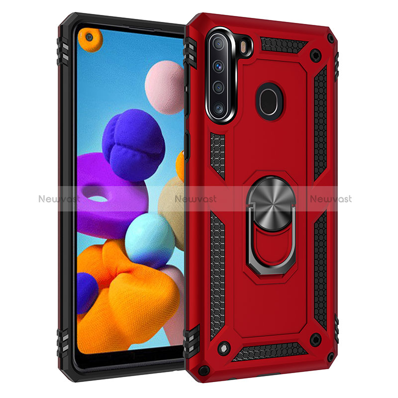 Silicone Matte Finish and Plastic Back Cover Case with Magnetic Finger Ring Stand MQ3 for Samsung Galaxy A21