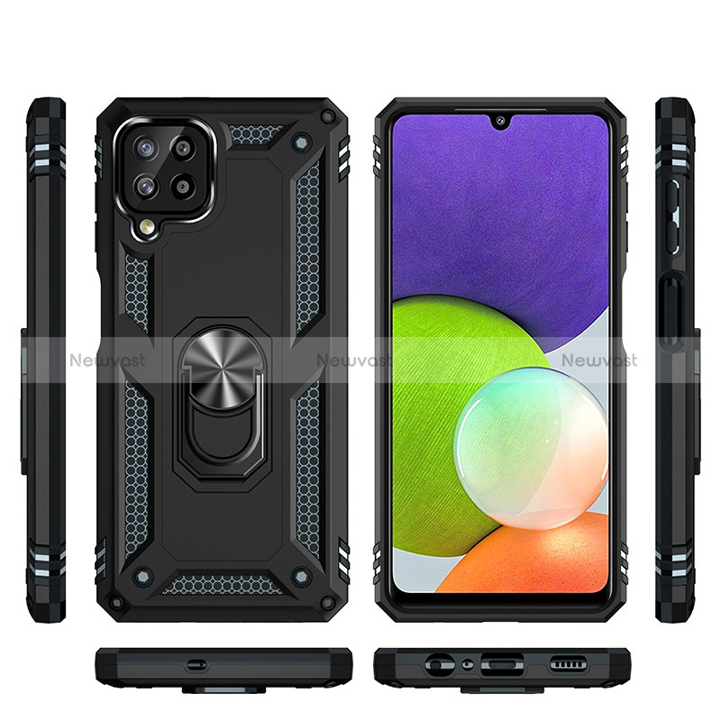 Silicone Matte Finish and Plastic Back Cover Case with Magnetic Finger Ring Stand MQ3 for Samsung Galaxy A22 4G