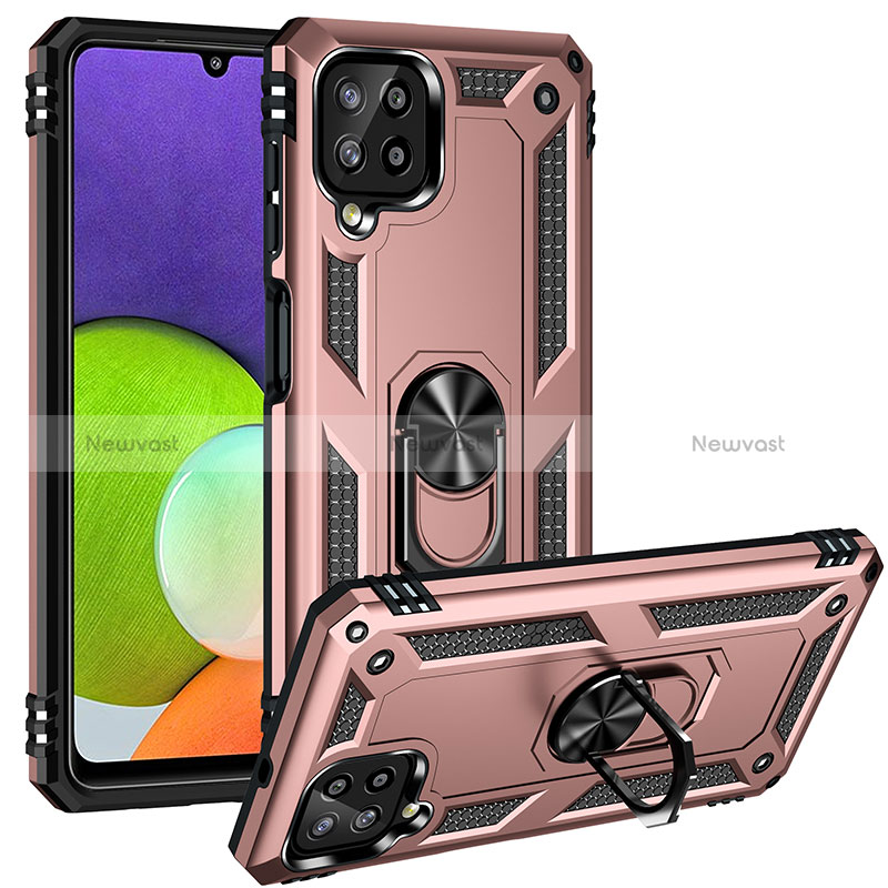 Silicone Matte Finish and Plastic Back Cover Case with Magnetic Finger Ring Stand MQ3 for Samsung Galaxy A22 4G Rose Gold