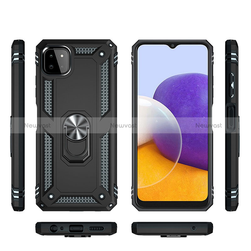 Silicone Matte Finish and Plastic Back Cover Case with Magnetic Finger Ring Stand MQ3 for Samsung Galaxy A22 5G