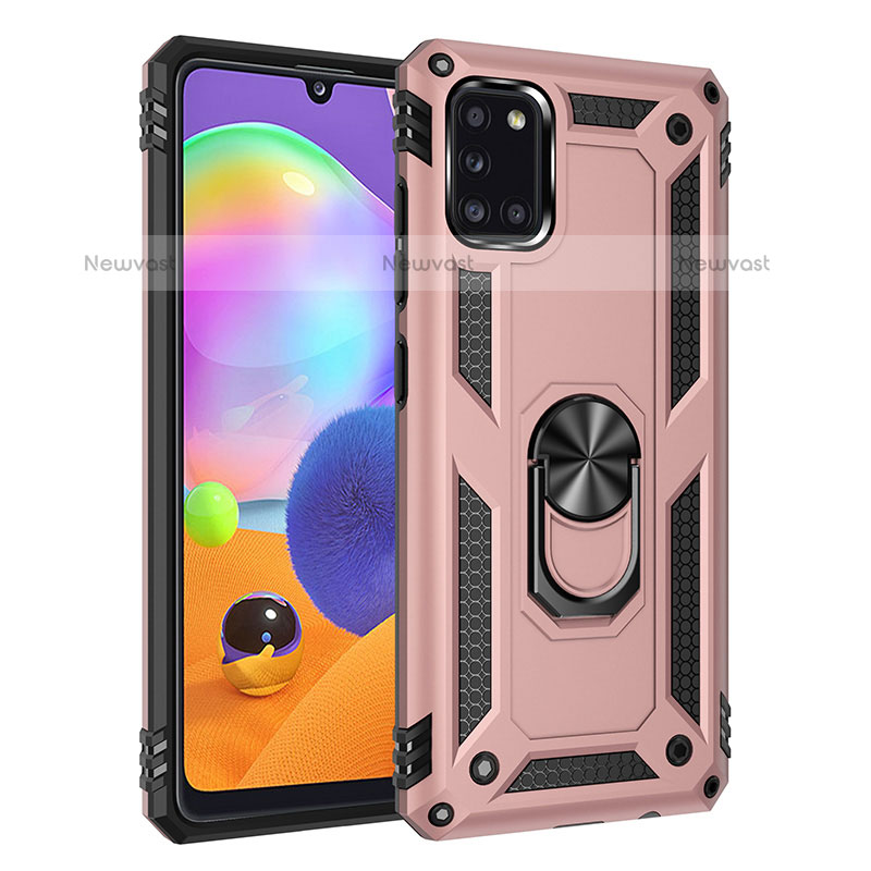 Silicone Matte Finish and Plastic Back Cover Case with Magnetic Finger Ring Stand MQ3 for Samsung Galaxy A31