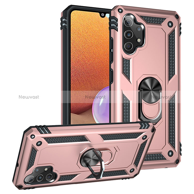 Silicone Matte Finish and Plastic Back Cover Case with Magnetic Finger Ring Stand MQ3 for Samsung Galaxy A32 4G Rose Gold