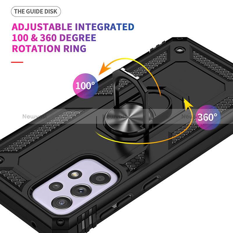 Silicone Matte Finish and Plastic Back Cover Case with Magnetic Finger Ring Stand MQ3 for Samsung Galaxy A33 5G