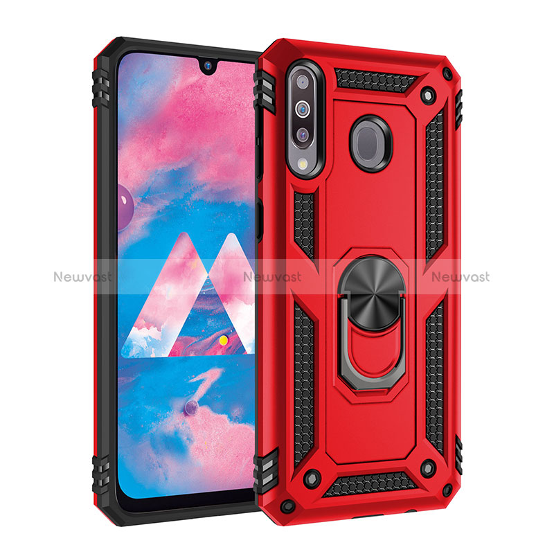 Silicone Matte Finish and Plastic Back Cover Case with Magnetic Finger Ring Stand MQ3 for Samsung Galaxy A40s Red