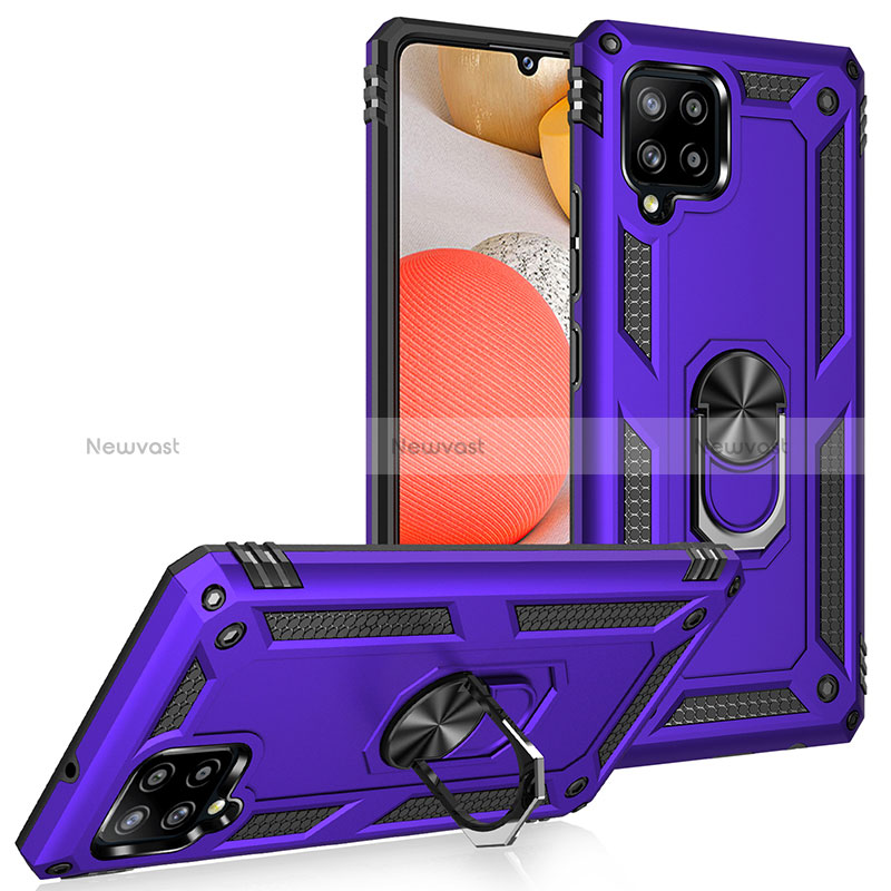 Silicone Matte Finish and Plastic Back Cover Case with Magnetic Finger Ring Stand MQ3 for Samsung Galaxy A42 5G