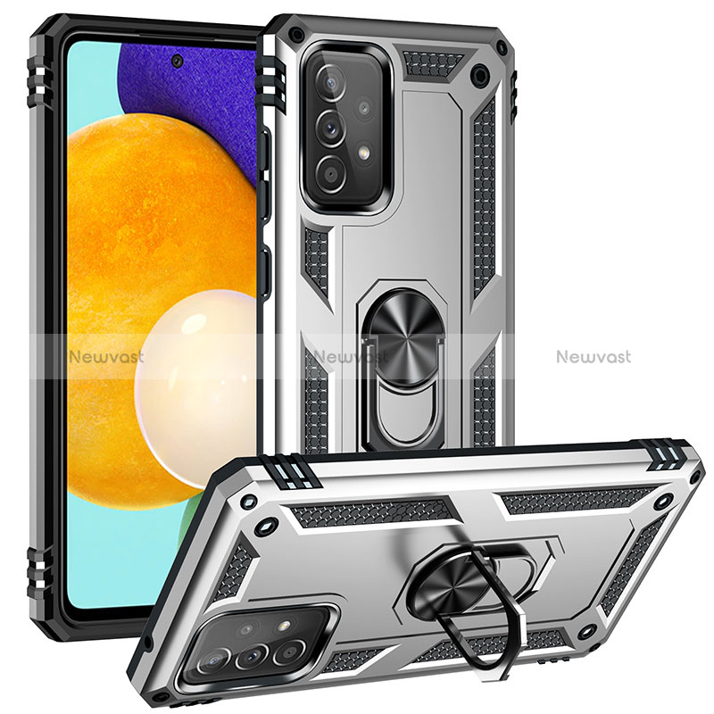 Silicone Matte Finish and Plastic Back Cover Case with Magnetic Finger Ring Stand MQ3 for Samsung Galaxy A52s 5G