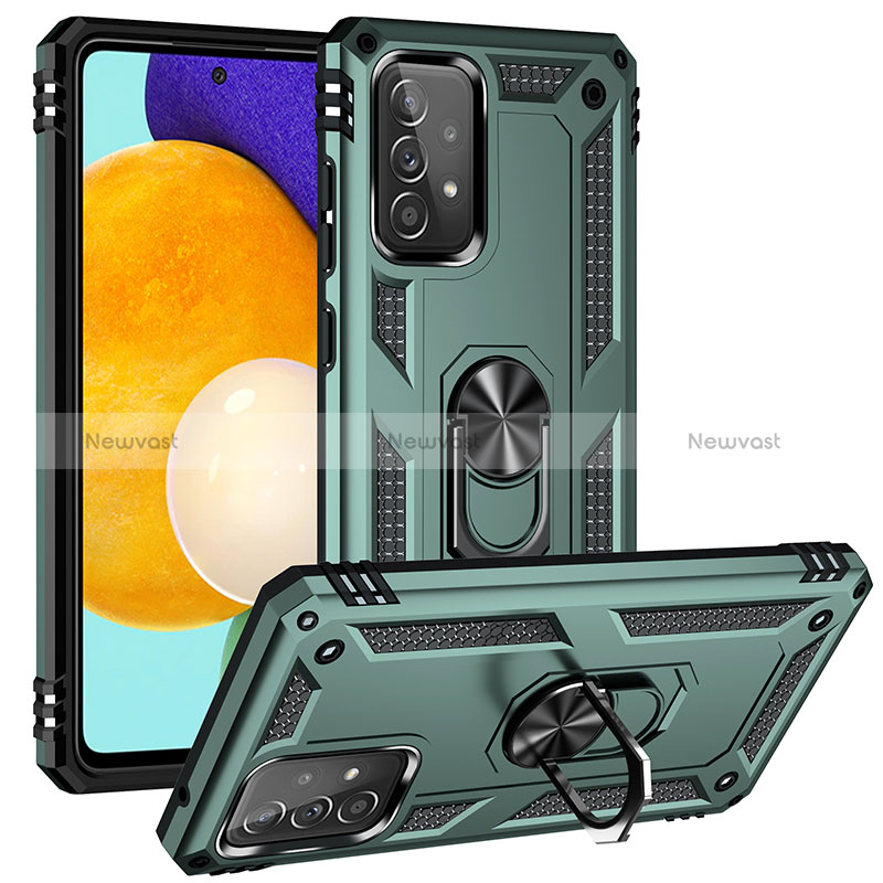 Silicone Matte Finish and Plastic Back Cover Case with Magnetic Finger Ring Stand MQ3 for Samsung Galaxy A52s 5G Green