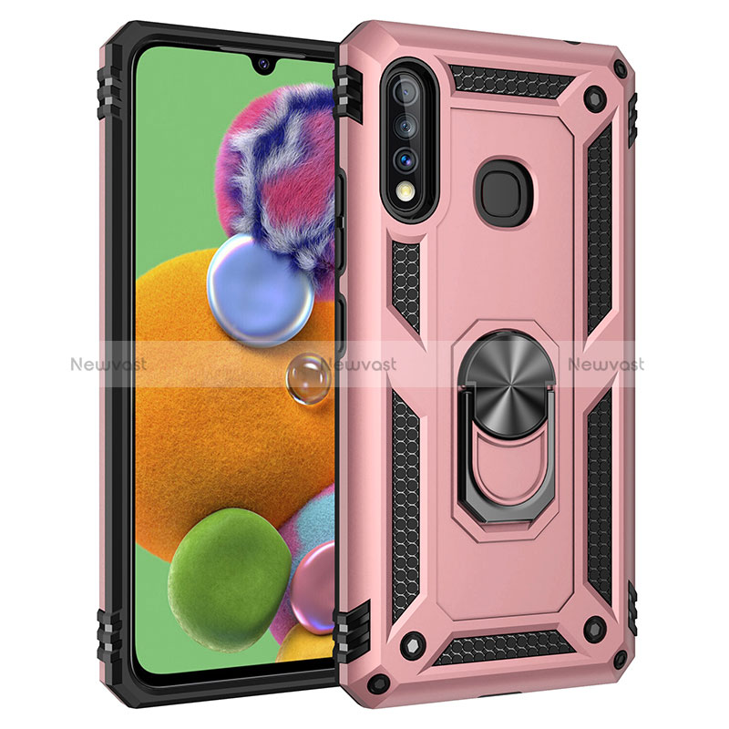 Silicone Matte Finish and Plastic Back Cover Case with Magnetic Finger Ring Stand MQ3 for Samsung Galaxy A70E