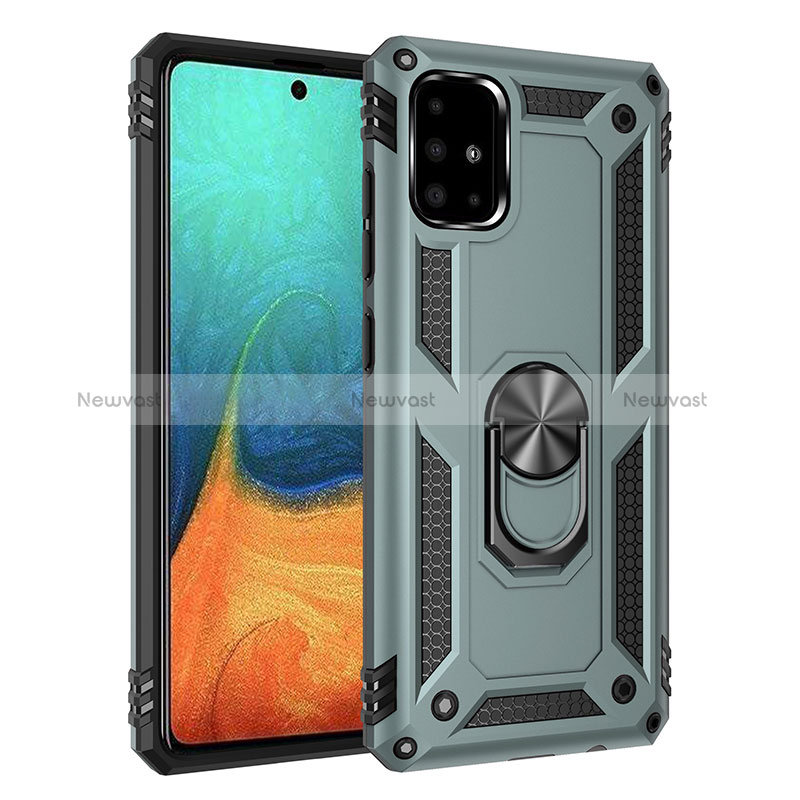 Silicone Matte Finish and Plastic Back Cover Case with Magnetic Finger Ring Stand MQ3 for Samsung Galaxy A71 5G Green