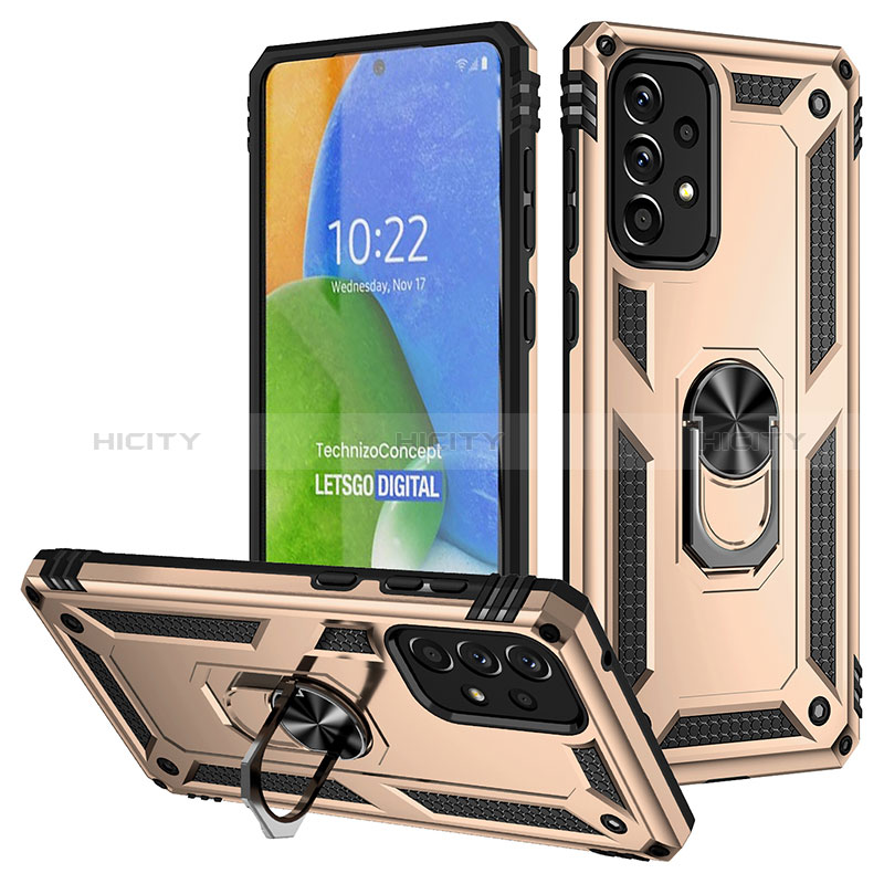 Silicone Matte Finish and Plastic Back Cover Case with Magnetic Finger Ring Stand MQ3 for Samsung Galaxy A73 5G