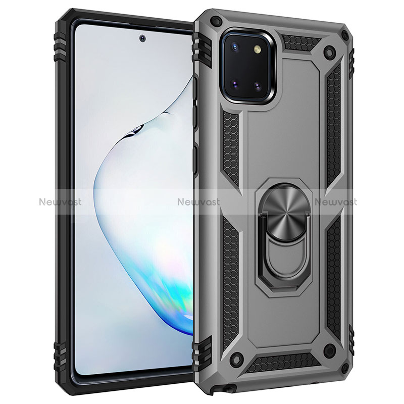 Silicone Matte Finish and Plastic Back Cover Case with Magnetic Finger Ring Stand MQ3 for Samsung Galaxy A81