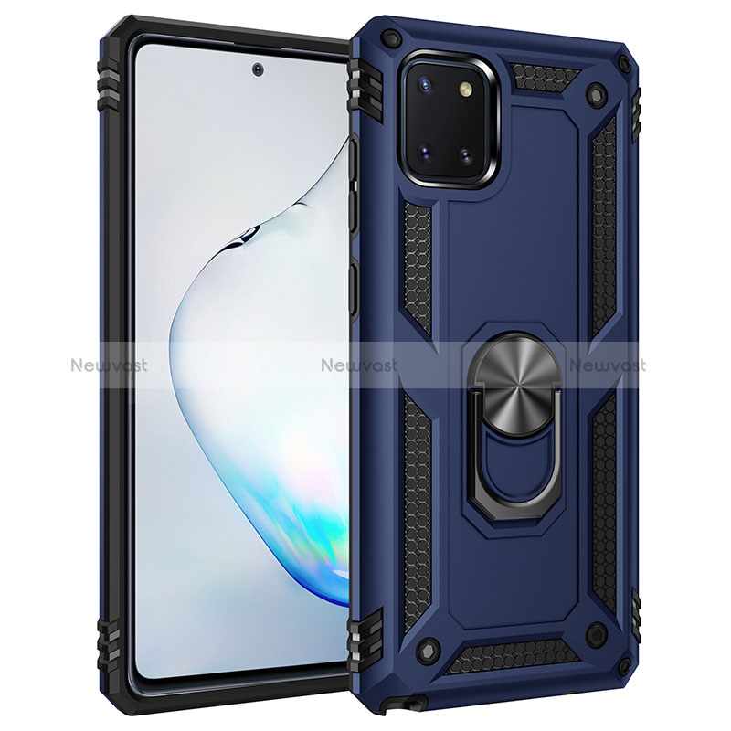 Silicone Matte Finish and Plastic Back Cover Case with Magnetic Finger Ring Stand MQ3 for Samsung Galaxy A81 Blue