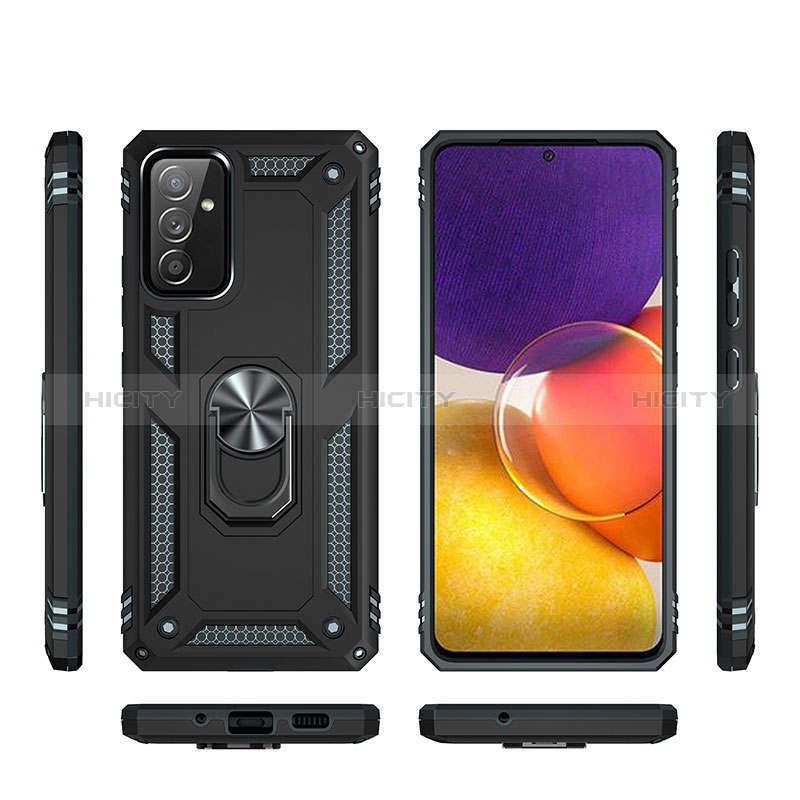 Silicone Matte Finish and Plastic Back Cover Case with Magnetic Finger Ring Stand MQ3 for Samsung Galaxy A82 5G