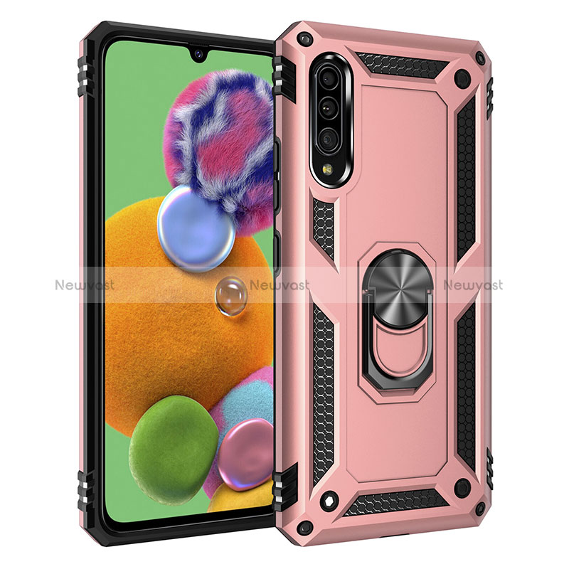 Silicone Matte Finish and Plastic Back Cover Case with Magnetic Finger Ring Stand MQ3 for Samsung Galaxy A90 5G Green