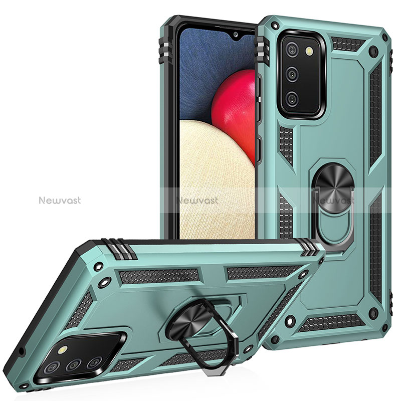 Silicone Matte Finish and Plastic Back Cover Case with Magnetic Finger Ring Stand MQ3 for Samsung Galaxy F02S SM-E025F Green