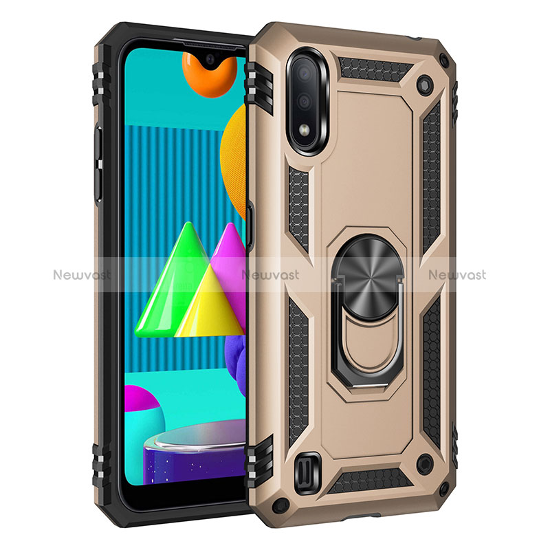 Silicone Matte Finish and Plastic Back Cover Case with Magnetic Finger Ring Stand MQ3 for Samsung Galaxy M01