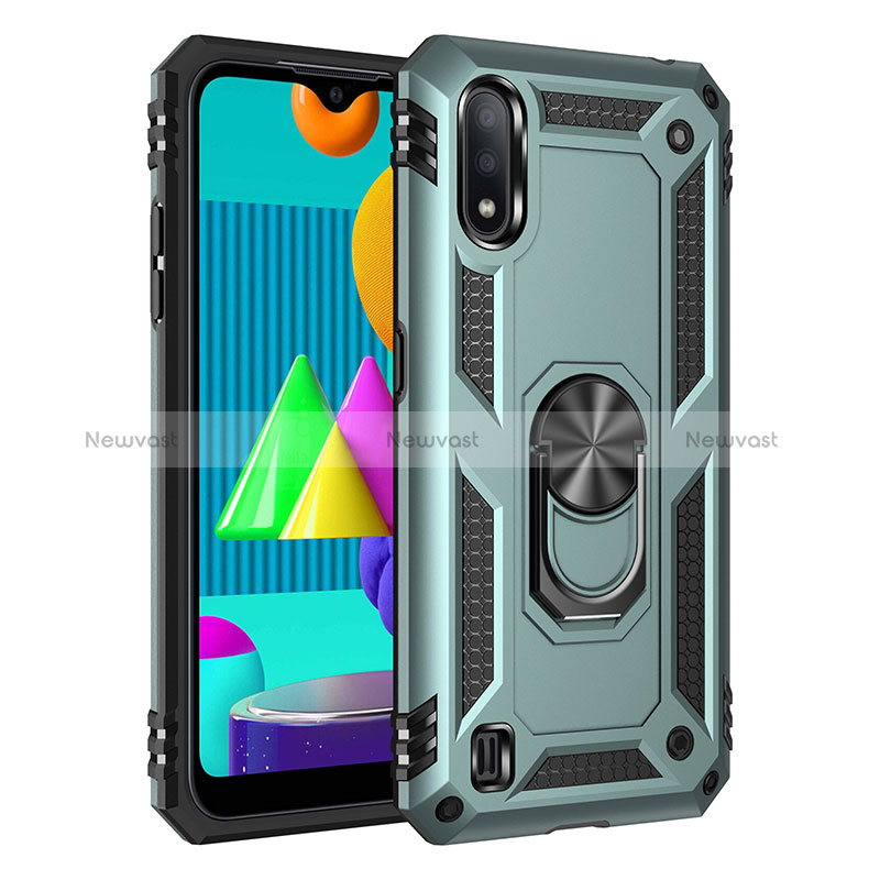 Silicone Matte Finish and Plastic Back Cover Case with Magnetic Finger Ring Stand MQ3 for Samsung Galaxy M01