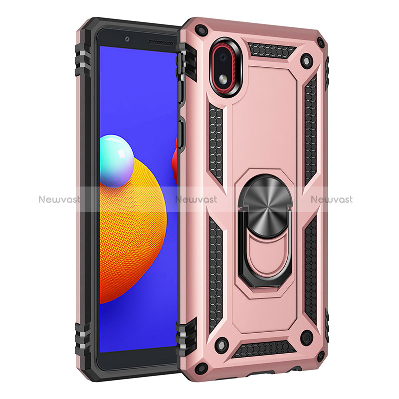 Silicone Matte Finish and Plastic Back Cover Case with Magnetic Finger Ring Stand MQ3 for Samsung Galaxy M01 Core Rose Gold