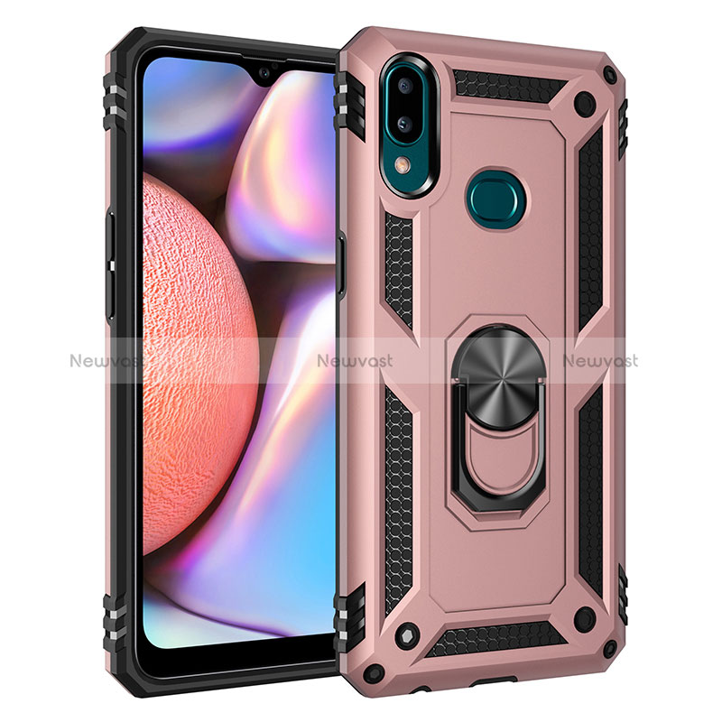 Silicone Matte Finish and Plastic Back Cover Case with Magnetic Finger Ring Stand MQ3 for Samsung Galaxy M01s Rose Gold