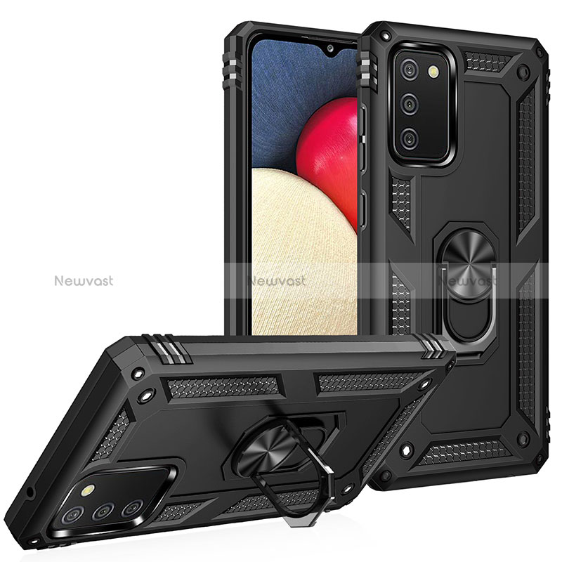 Silicone Matte Finish and Plastic Back Cover Case with Magnetic Finger Ring Stand MQ3 for Samsung Galaxy M02s Black