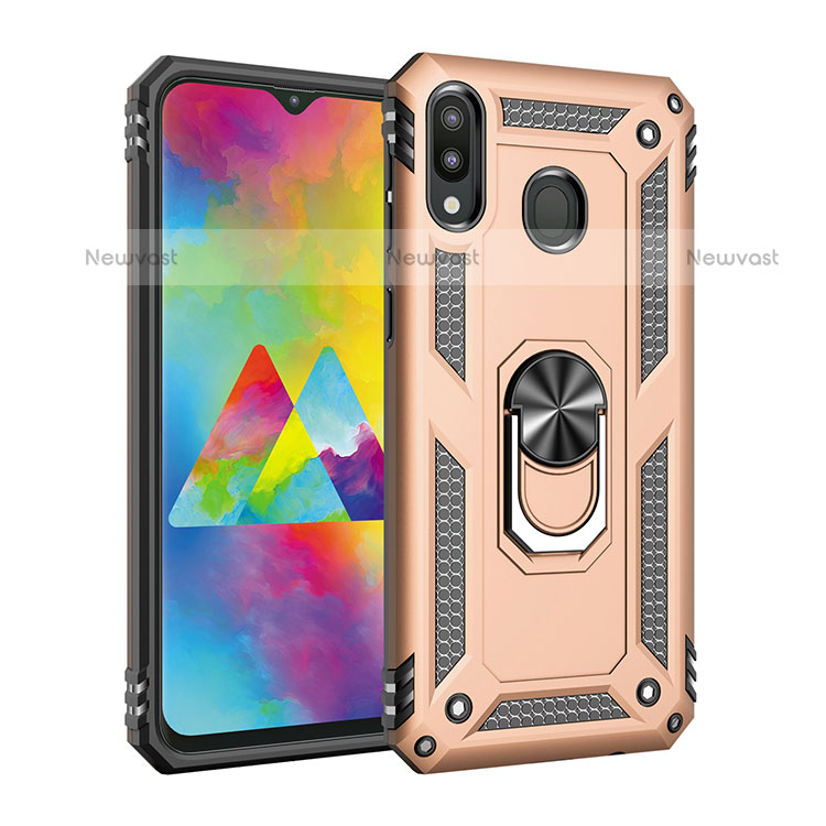 Silicone Matte Finish and Plastic Back Cover Case with Magnetic Finger Ring Stand MQ3 for Samsung Galaxy M20