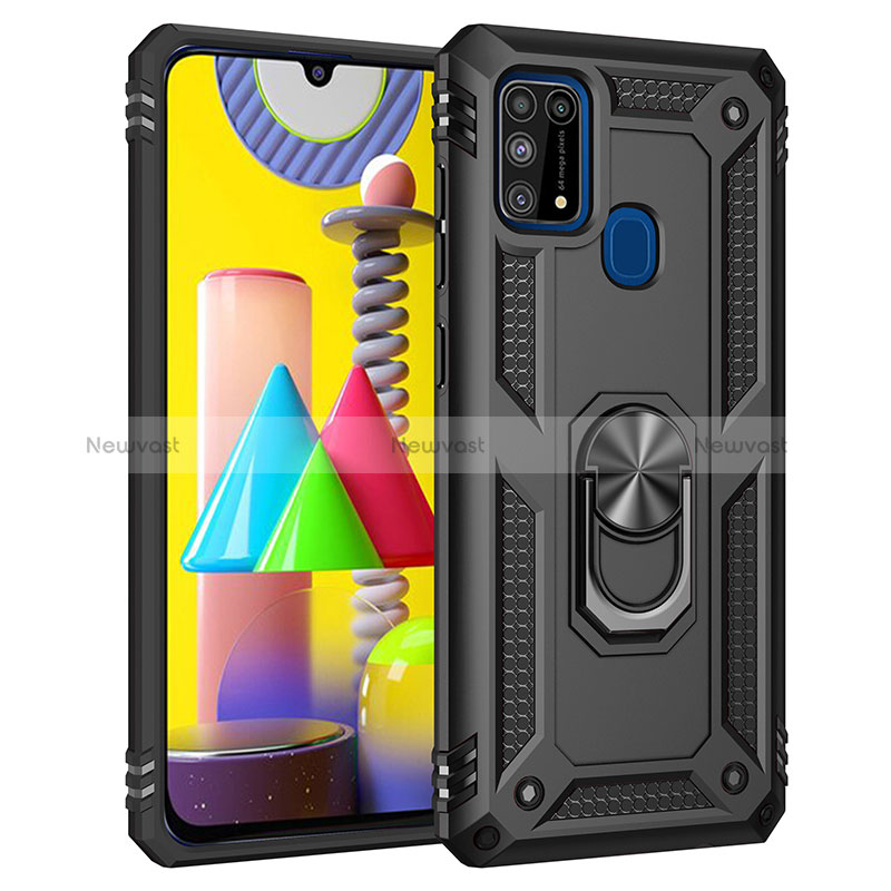 Silicone Matte Finish and Plastic Back Cover Case with Magnetic Finger Ring Stand MQ3 for Samsung Galaxy M21s