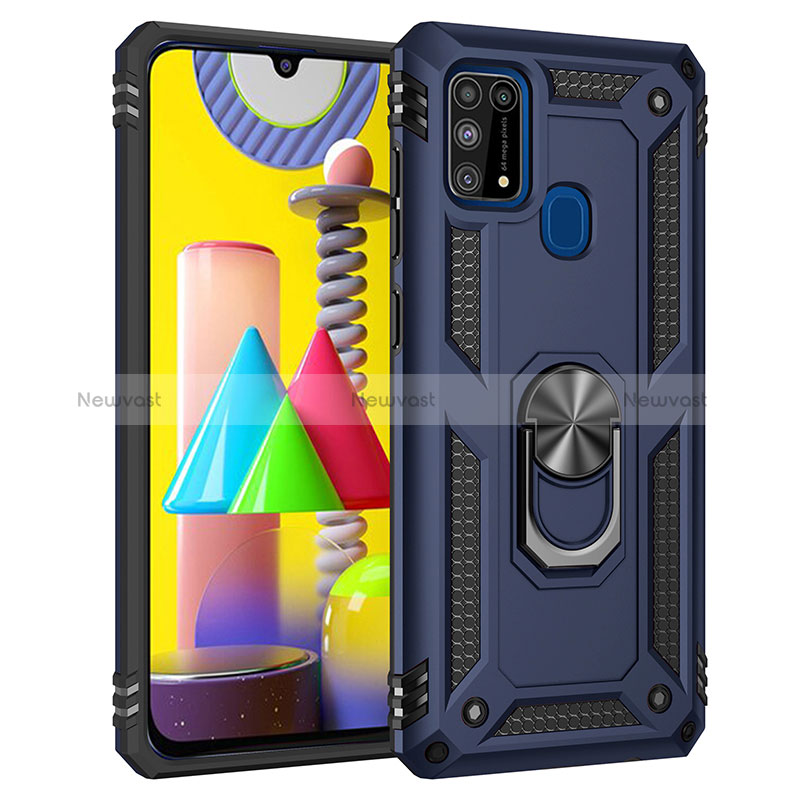 Silicone Matte Finish and Plastic Back Cover Case with Magnetic Finger Ring Stand MQ3 for Samsung Galaxy M21s