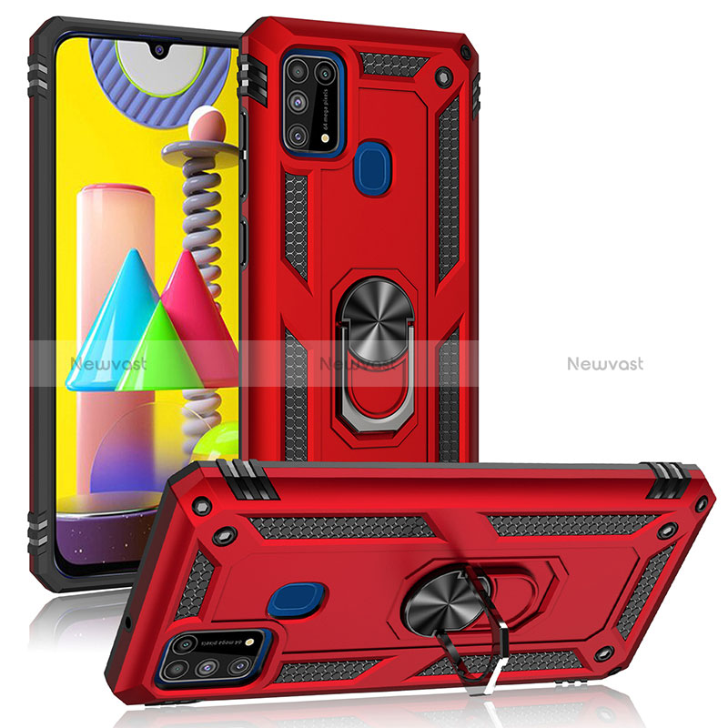 Silicone Matte Finish and Plastic Back Cover Case with Magnetic Finger Ring Stand MQ3 for Samsung Galaxy M21s