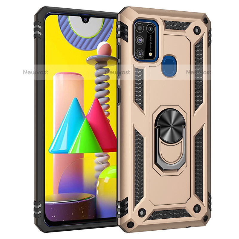 Silicone Matte Finish and Plastic Back Cover Case with Magnetic Finger Ring Stand MQ3 for Samsung Galaxy M31