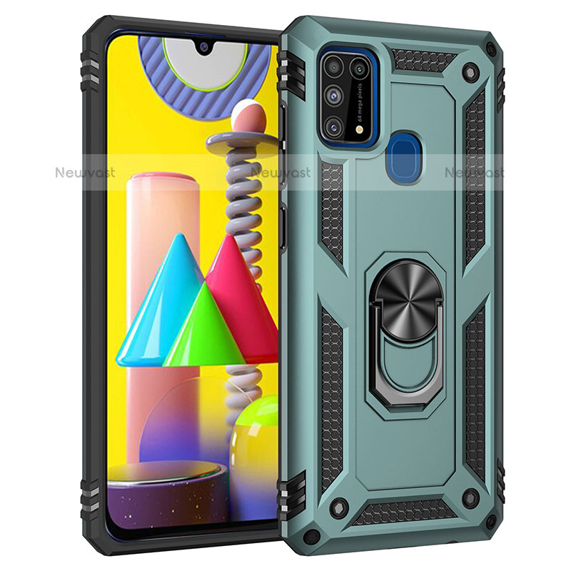 Silicone Matte Finish and Plastic Back Cover Case with Magnetic Finger Ring Stand MQ3 for Samsung Galaxy M31