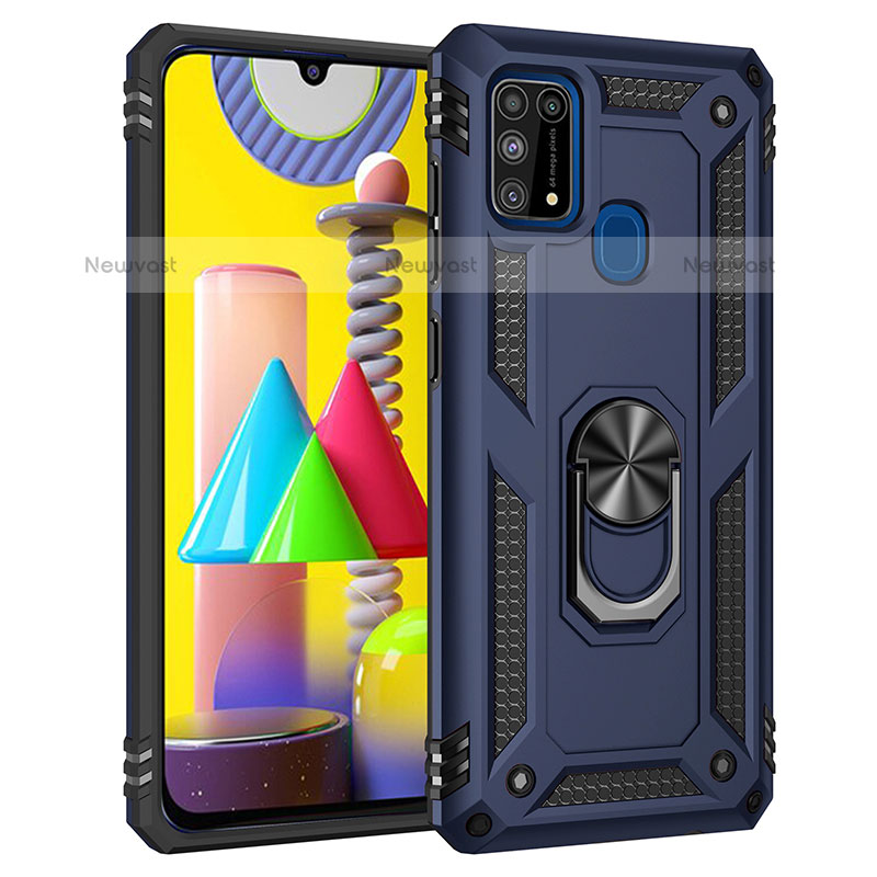 Silicone Matte Finish and Plastic Back Cover Case with Magnetic Finger Ring Stand MQ3 for Samsung Galaxy M31