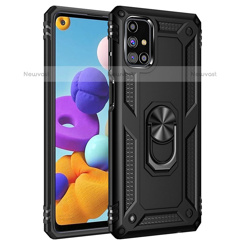 Silicone Matte Finish and Plastic Back Cover Case with Magnetic Finger Ring Stand MQ3 for Samsung Galaxy M31s Black