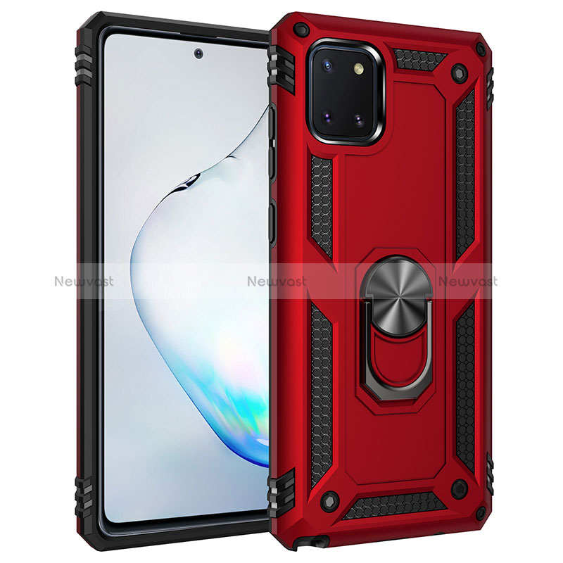 Silicone Matte Finish and Plastic Back Cover Case with Magnetic Finger Ring Stand MQ3 for Samsung Galaxy M60s Red