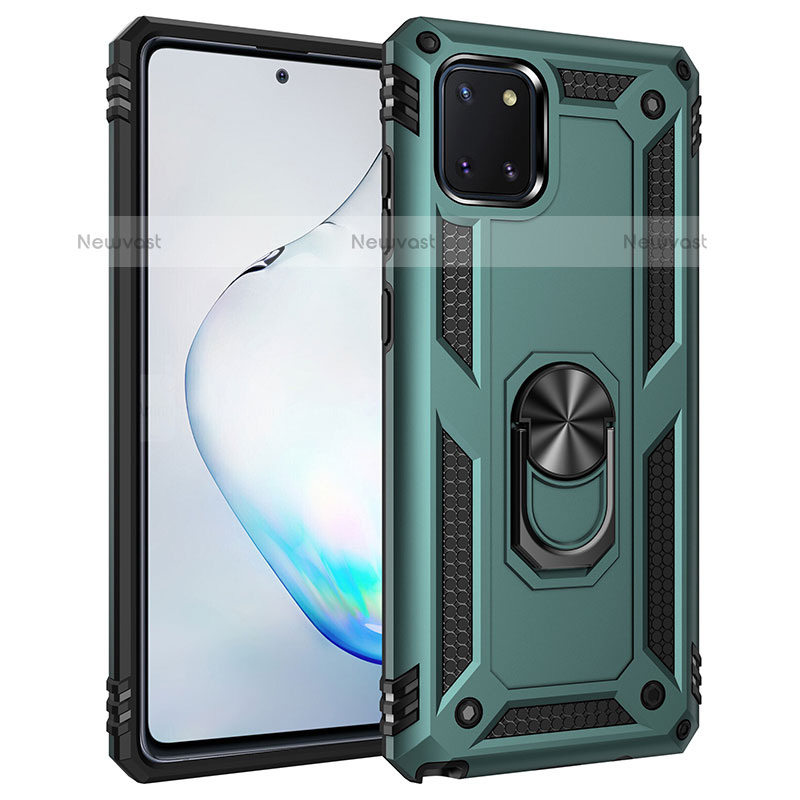 Silicone Matte Finish and Plastic Back Cover Case with Magnetic Finger Ring Stand MQ3 for Samsung Galaxy Note 10 Lite