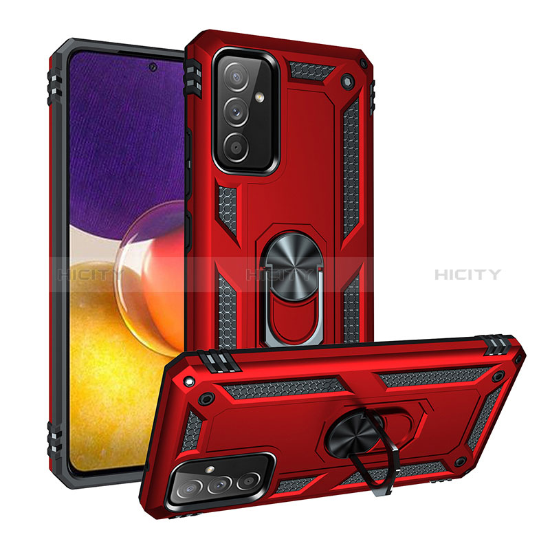 Silicone Matte Finish and Plastic Back Cover Case with Magnetic Finger Ring Stand MQ3 for Samsung Galaxy Quantum4 5G Red