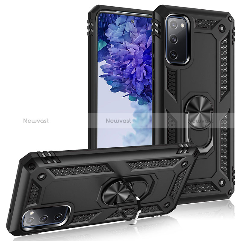 Silicone Matte Finish and Plastic Back Cover Case with Magnetic Finger Ring Stand MQ3 for Samsung Galaxy S20 FE 4G Black