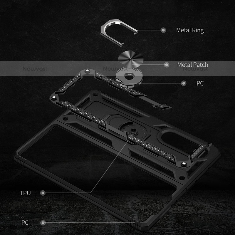 Silicone Matte Finish and Plastic Back Cover Case with Magnetic Finger Ring Stand MQ3 for Samsung Galaxy Z Fold3 5G