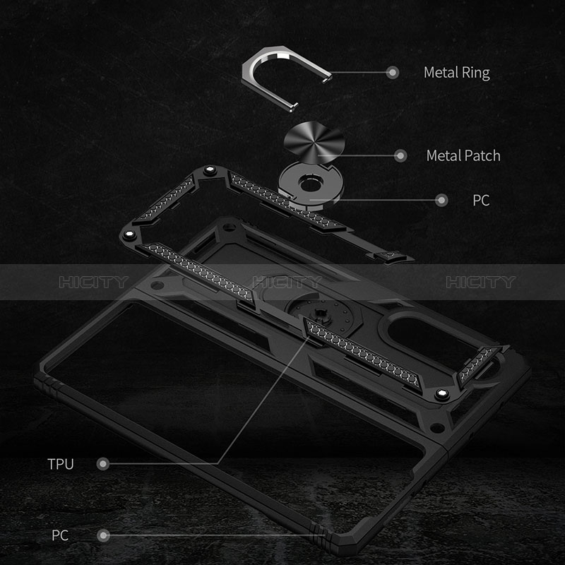 Silicone Matte Finish and Plastic Back Cover Case with Magnetic Finger Ring Stand MQ3 for Samsung Galaxy Z Fold4 5G