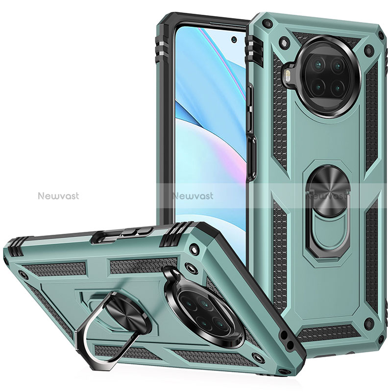 Silicone Matte Finish and Plastic Back Cover Case with Magnetic Finger Ring Stand MQ3 for Xiaomi Mi 10i 5G Green