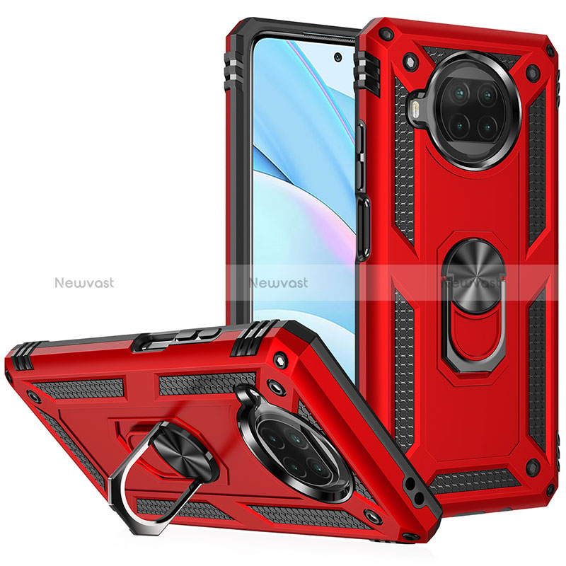 Silicone Matte Finish and Plastic Back Cover Case with Magnetic Finger Ring Stand MQ3 for Xiaomi Mi 10i 5G Red