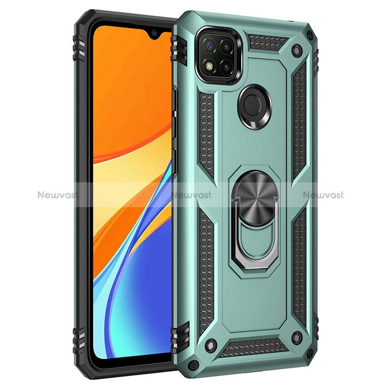 Silicone Matte Finish and Plastic Back Cover Case with Magnetic Finger Ring Stand MQ3 for Xiaomi POCO C31 Green