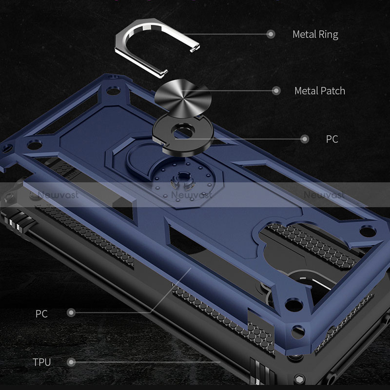 Silicone Matte Finish and Plastic Back Cover Case with Magnetic Finger Ring Stand MQ3 for Xiaomi Poco M2 Pro
