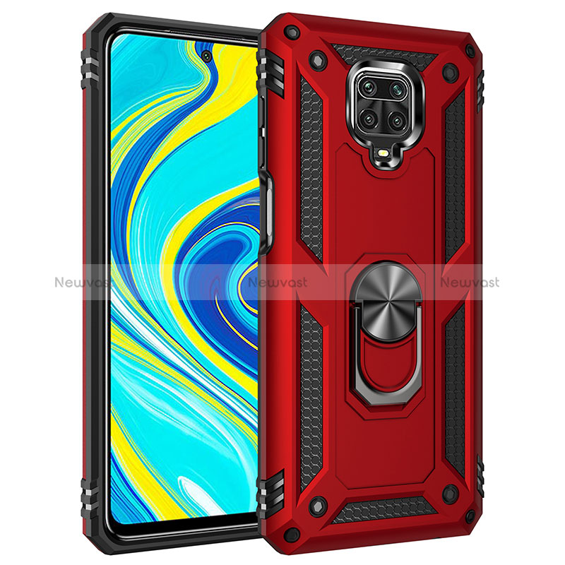 Silicone Matte Finish and Plastic Back Cover Case with Magnetic Finger Ring Stand MQ3 for Xiaomi Poco M2 Pro Red